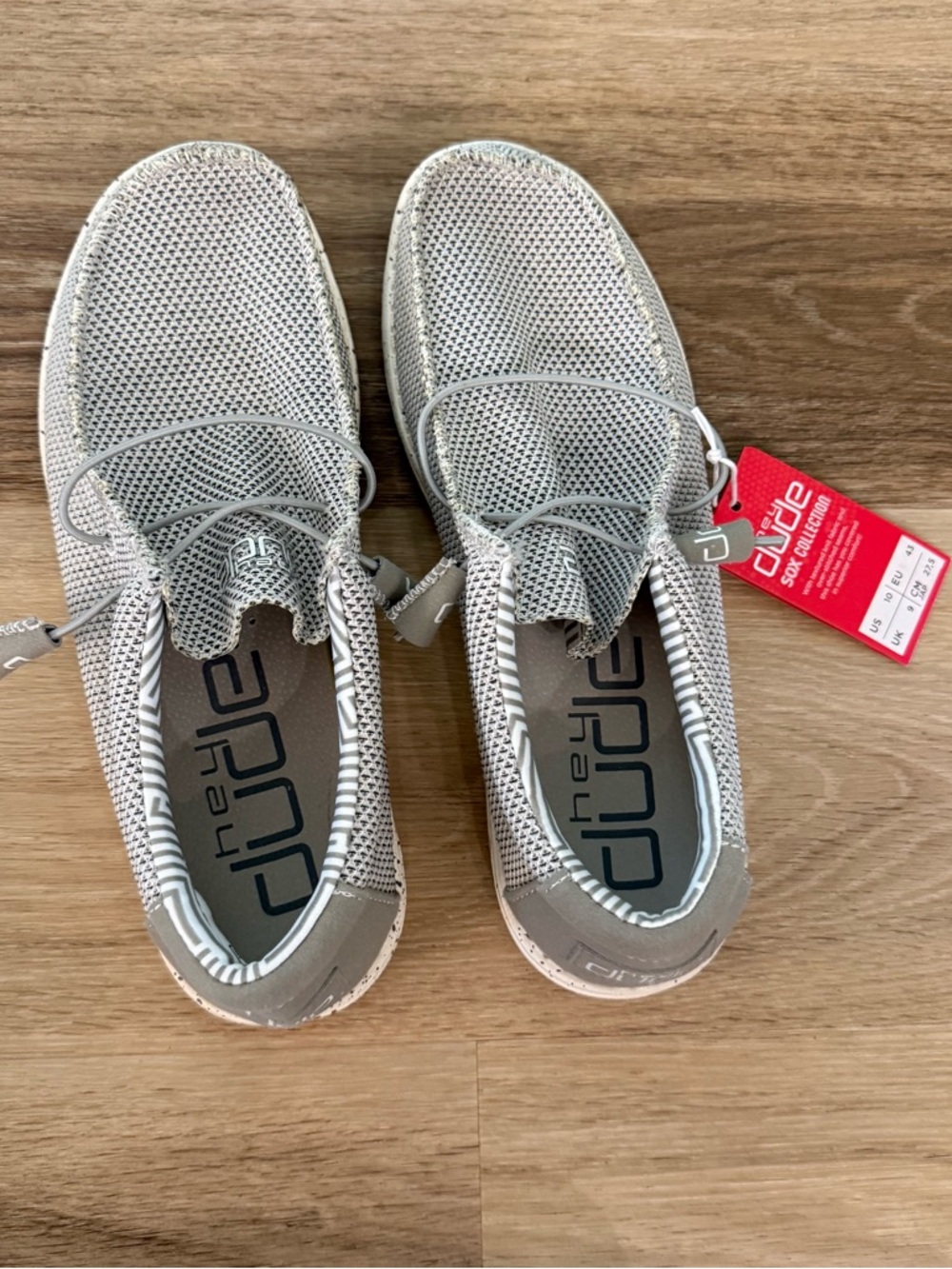 NWT Hey Dude Knit Slip-On Shoes in Light Gray and White